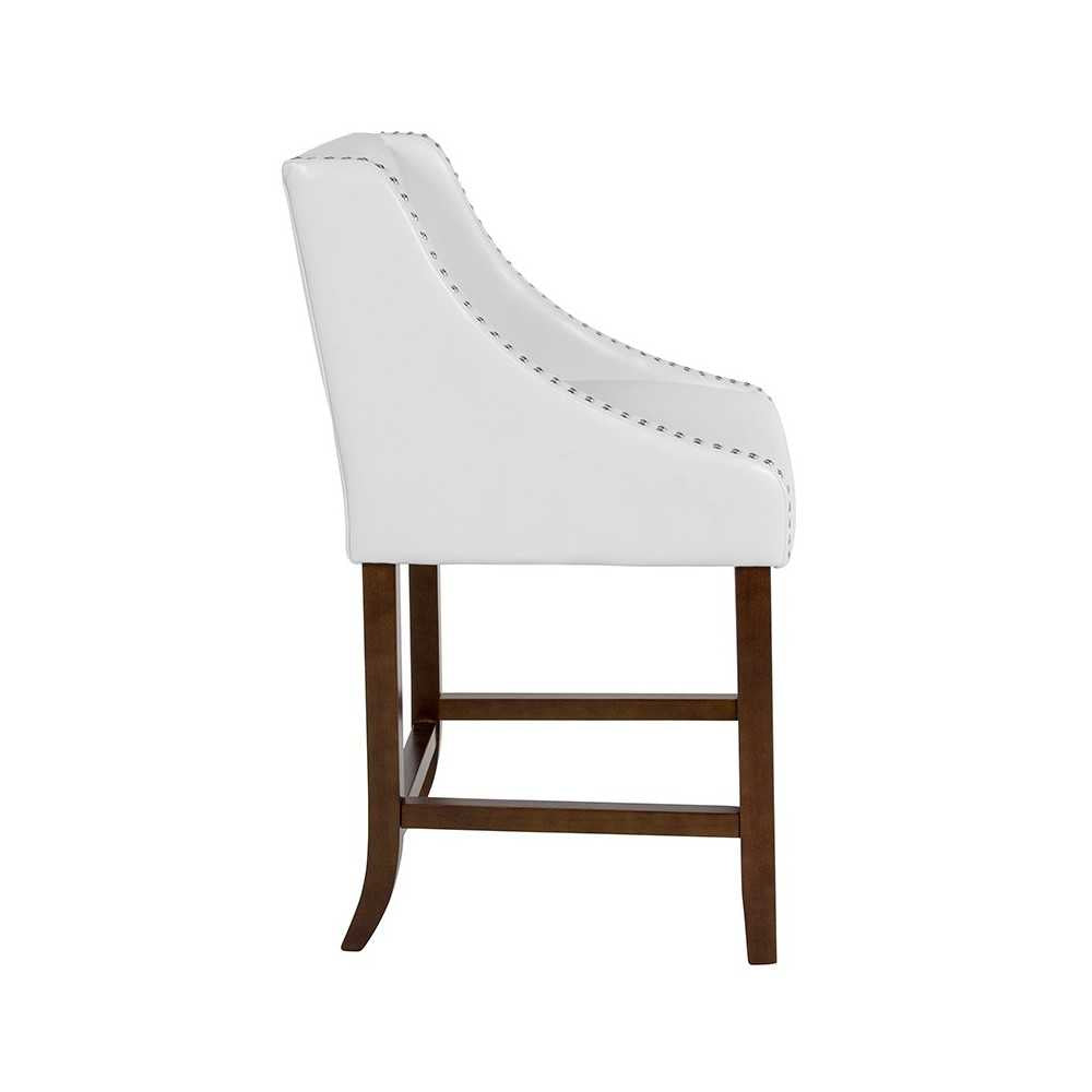 Carmel Series 24" High Transitional Tufted Walnut Counter Height Stool with Accent Nail Trim in White LeatherSoft