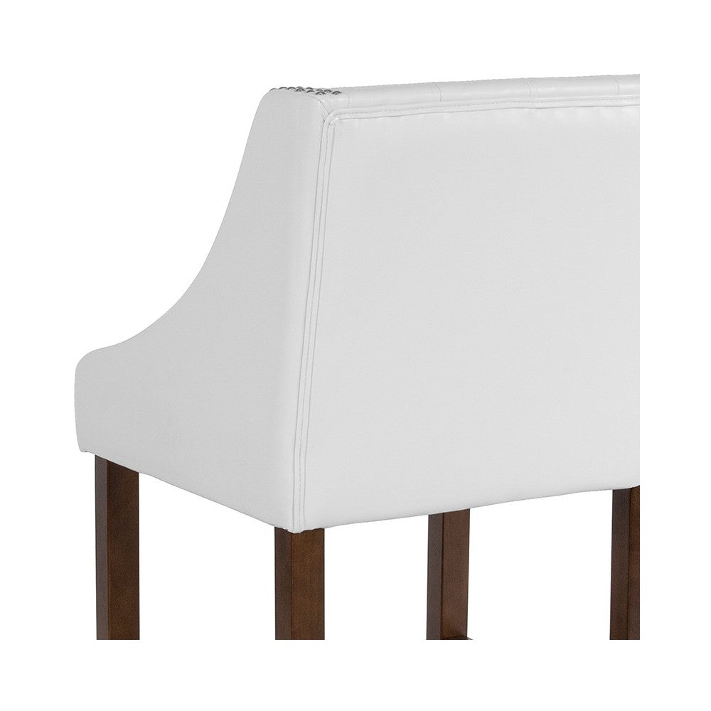 Carmel Series 24" High Transitional Tufted Walnut Counter Height Stool with Accent Nail Trim in White LeatherSoft