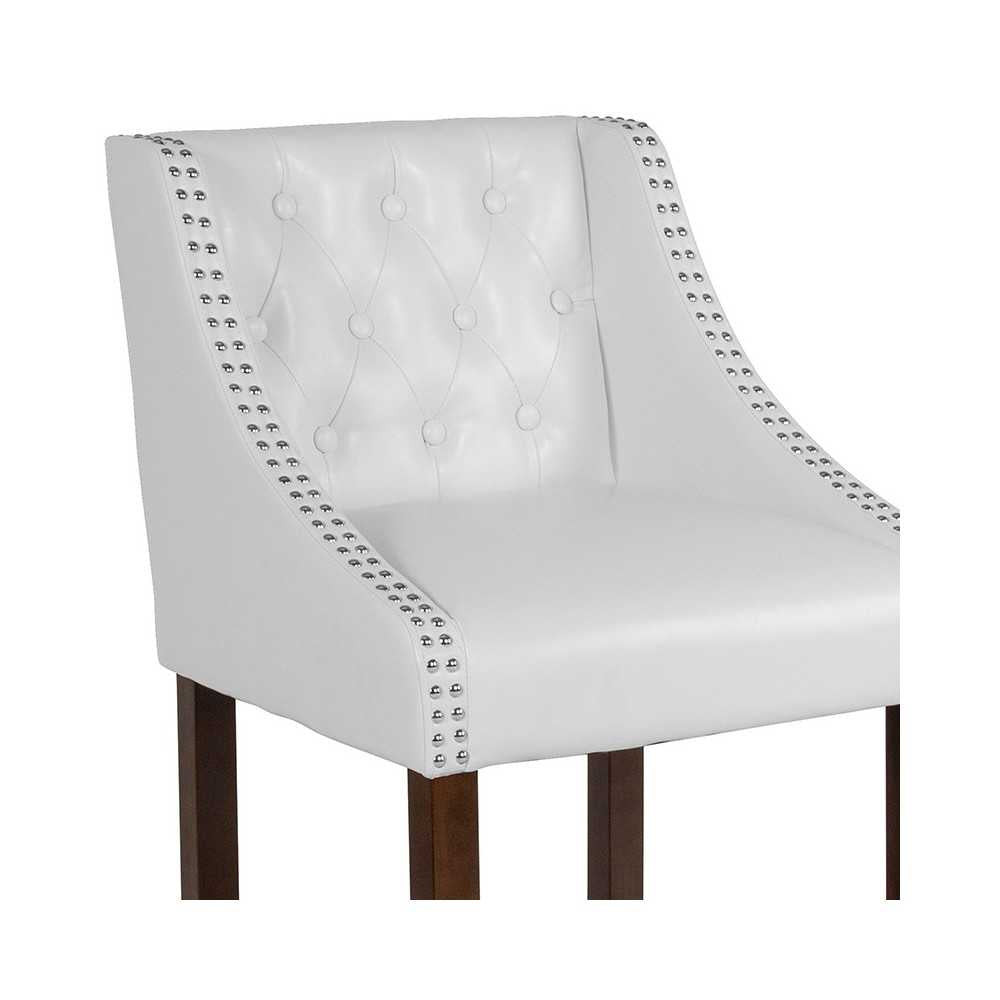 Carmel Series 24" High Transitional Tufted Walnut Counter Height Stool with Accent Nail Trim in White LeatherSoft