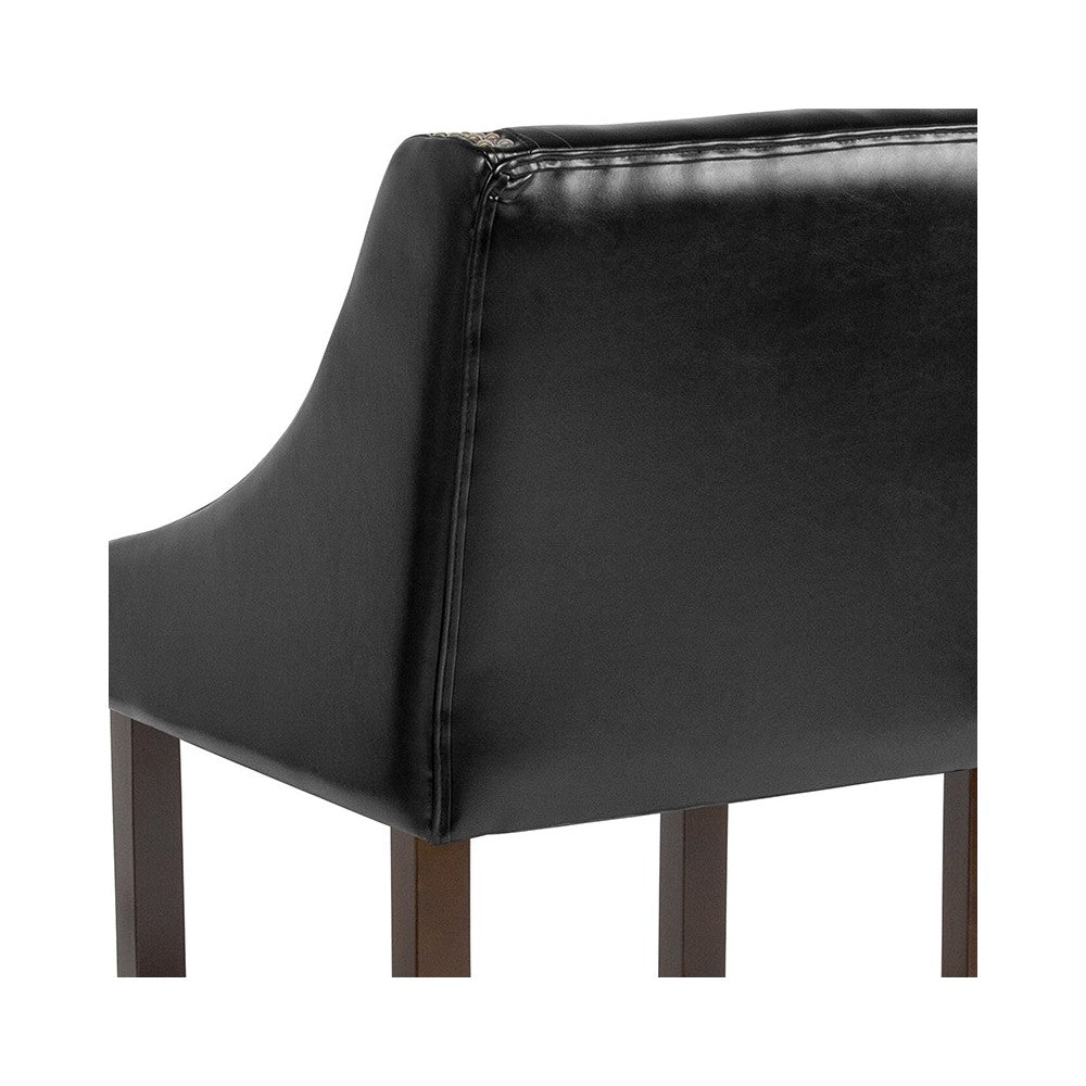 Carmel Series 24" High Transitional Walnut Counter Height Stool with Accent Nail Trim in Black LeatherSoft