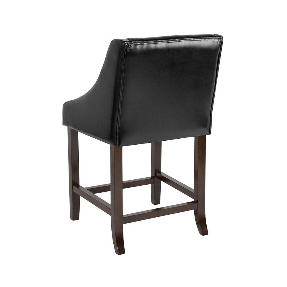 Carmel Series 24" High Transitional Walnut Counter Height Stool with Accent Nail Trim in Black LeatherSoft