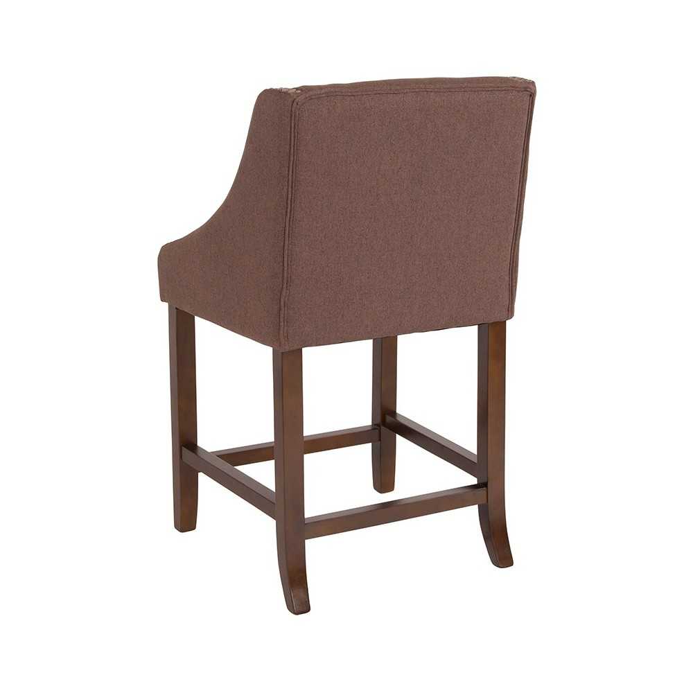 Carmel Series 24" High Transitional Walnut Counter Height Stool with Accent Nail Trim in Brown Fabric