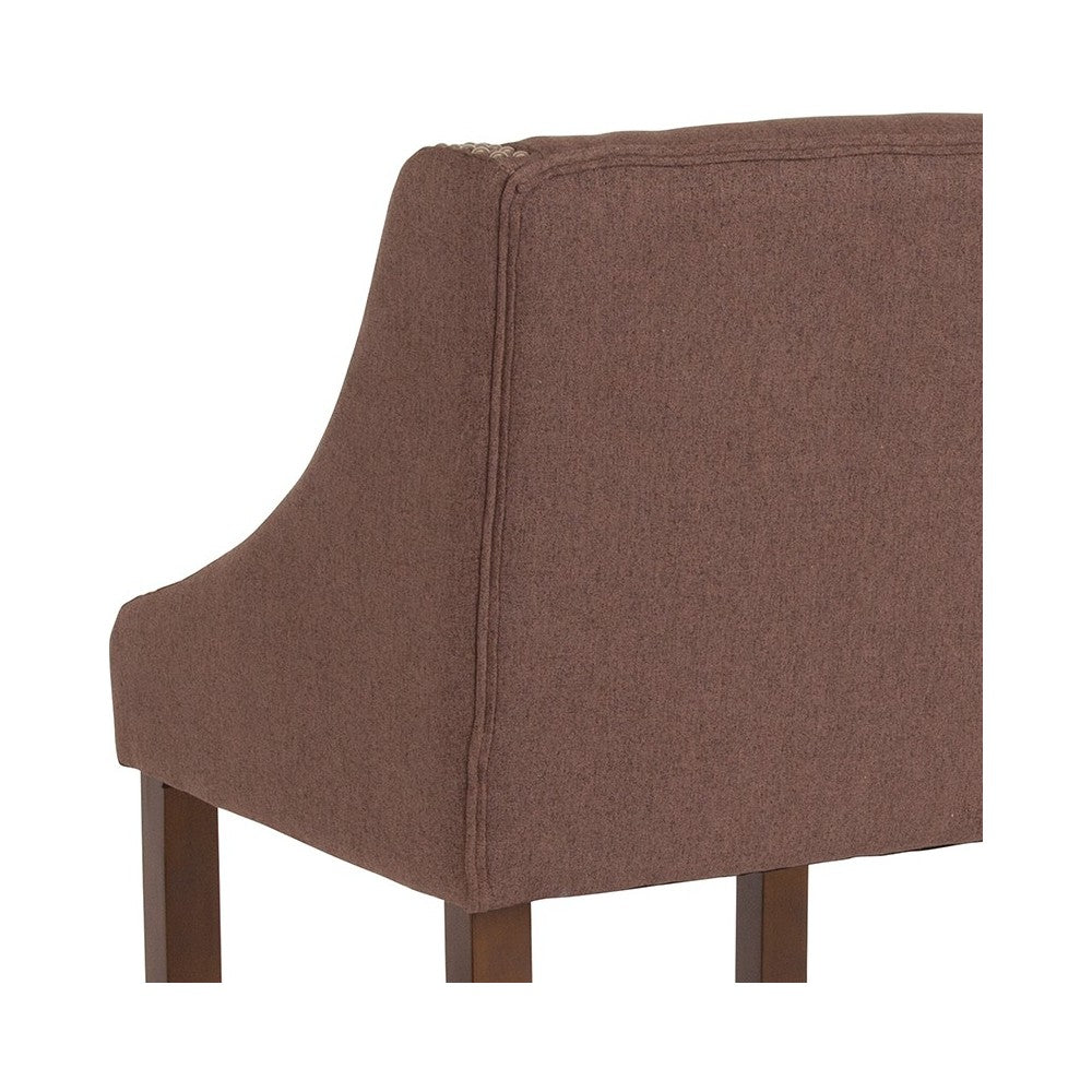 Carmel Series 24" High Transitional Walnut Counter Height Stool with Accent Nail Trim in Brown Fabric