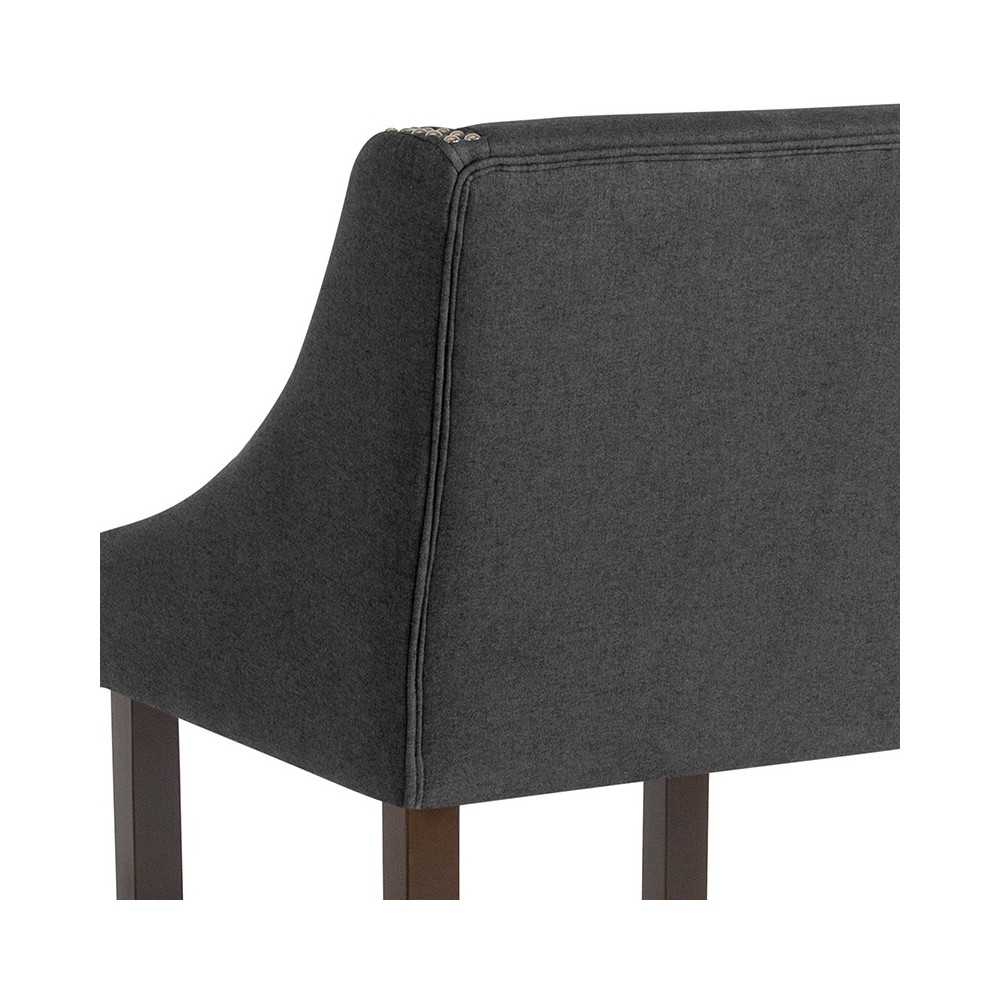 Carmel Series 24" High Transitional Walnut Counter Height Stool with Accent Nail Trim in Charcoal Fabric