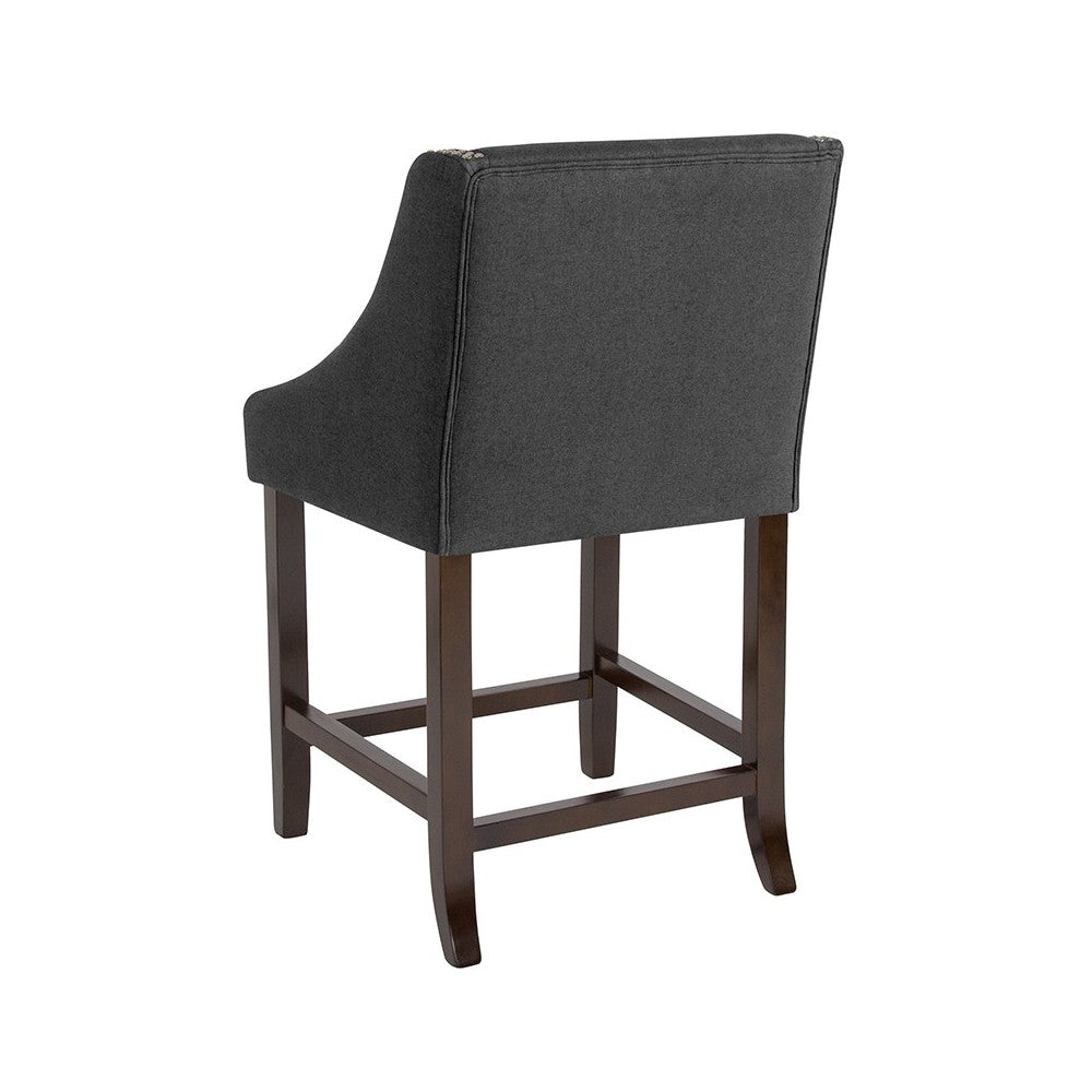 Carmel Series 24" High Transitional Walnut Counter Height Stool with Accent Nail Trim in Charcoal Fabric