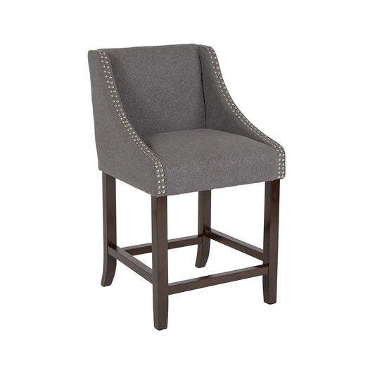 Carmel Series 24" High Transitional Walnut Counter Height Stool with Accent Nail Trim in Dark Gray Fabric