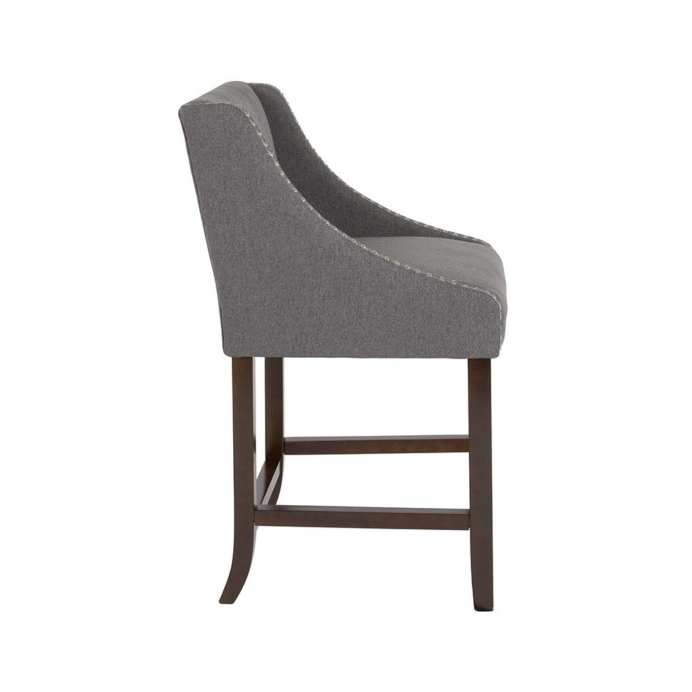 Carmel Series 24" High Transitional Walnut Counter Height Stool with Accent Nail Trim in Dark Gray Fabric