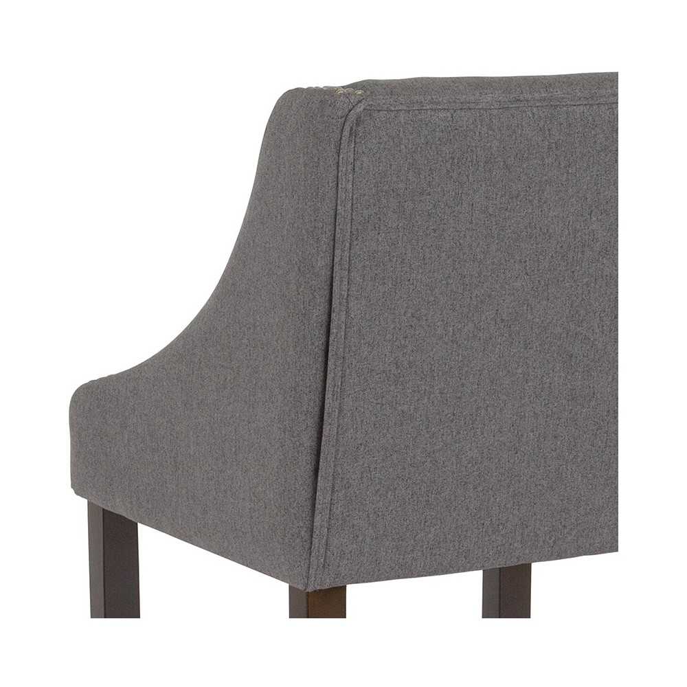 Carmel Series 24" High Transitional Walnut Counter Height Stool with Accent Nail Trim in Dark Gray Fabric