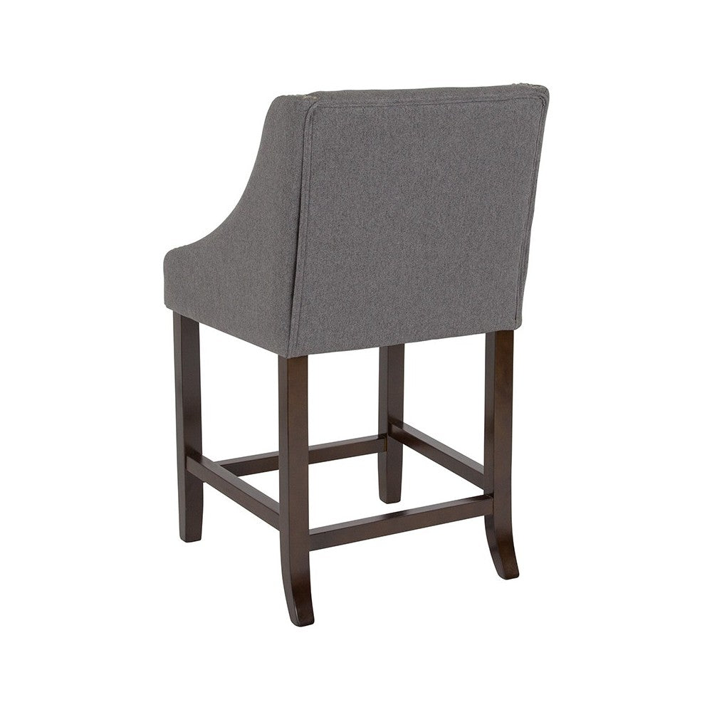 Carmel Series 24" High Transitional Walnut Counter Height Stool with Accent Nail Trim in Dark Gray Fabric