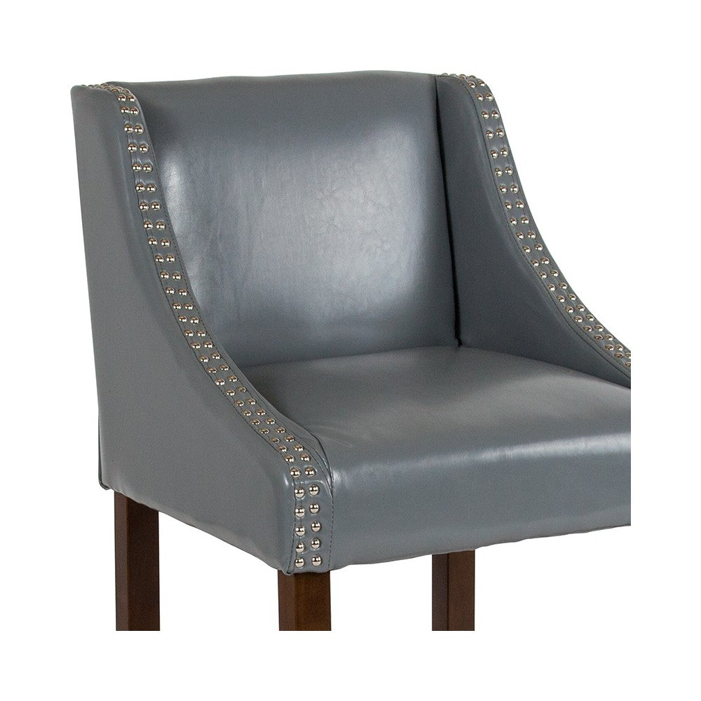 Carmel Series 24" High Transitional Walnut Counter Height Stool with Accent Nail Trim in Light Gray LeatherSoft