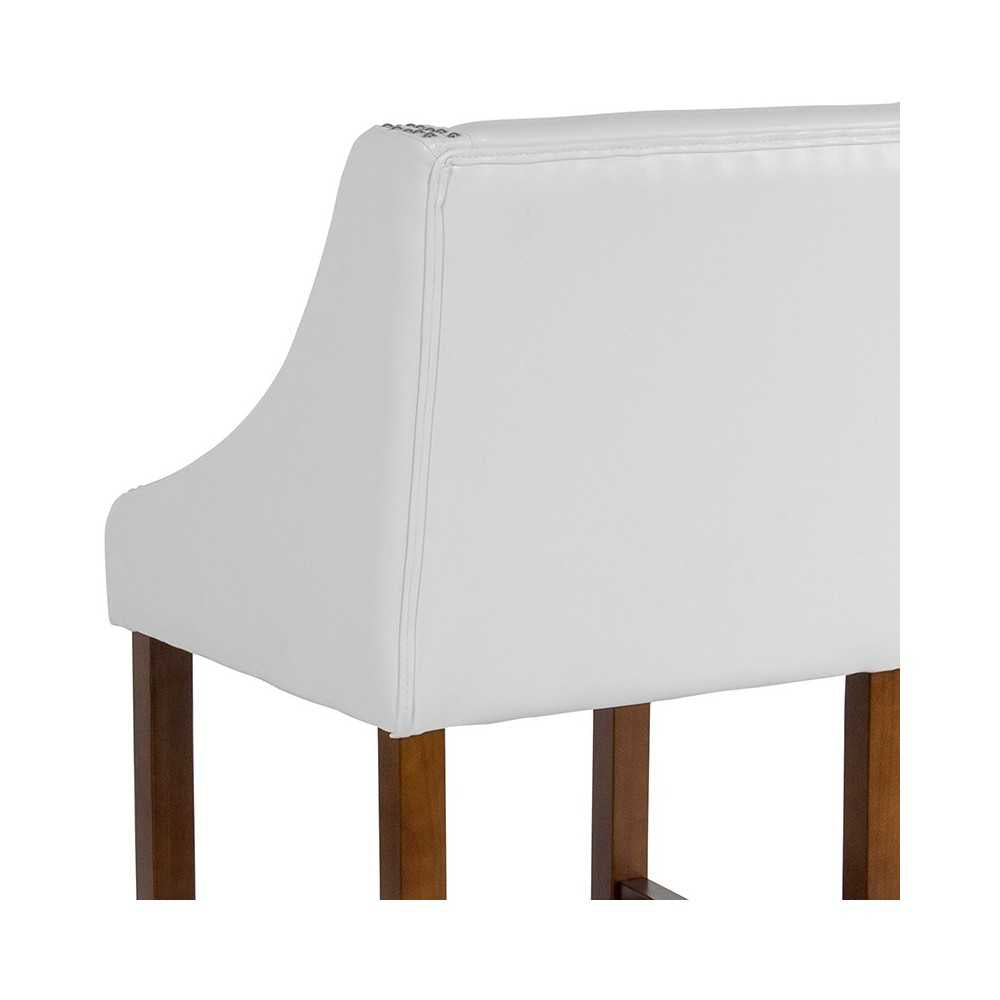 Carmel Series 24" High Transitional Walnut Counter Height Stool with Accent Nail Trim in White LeatherSoft