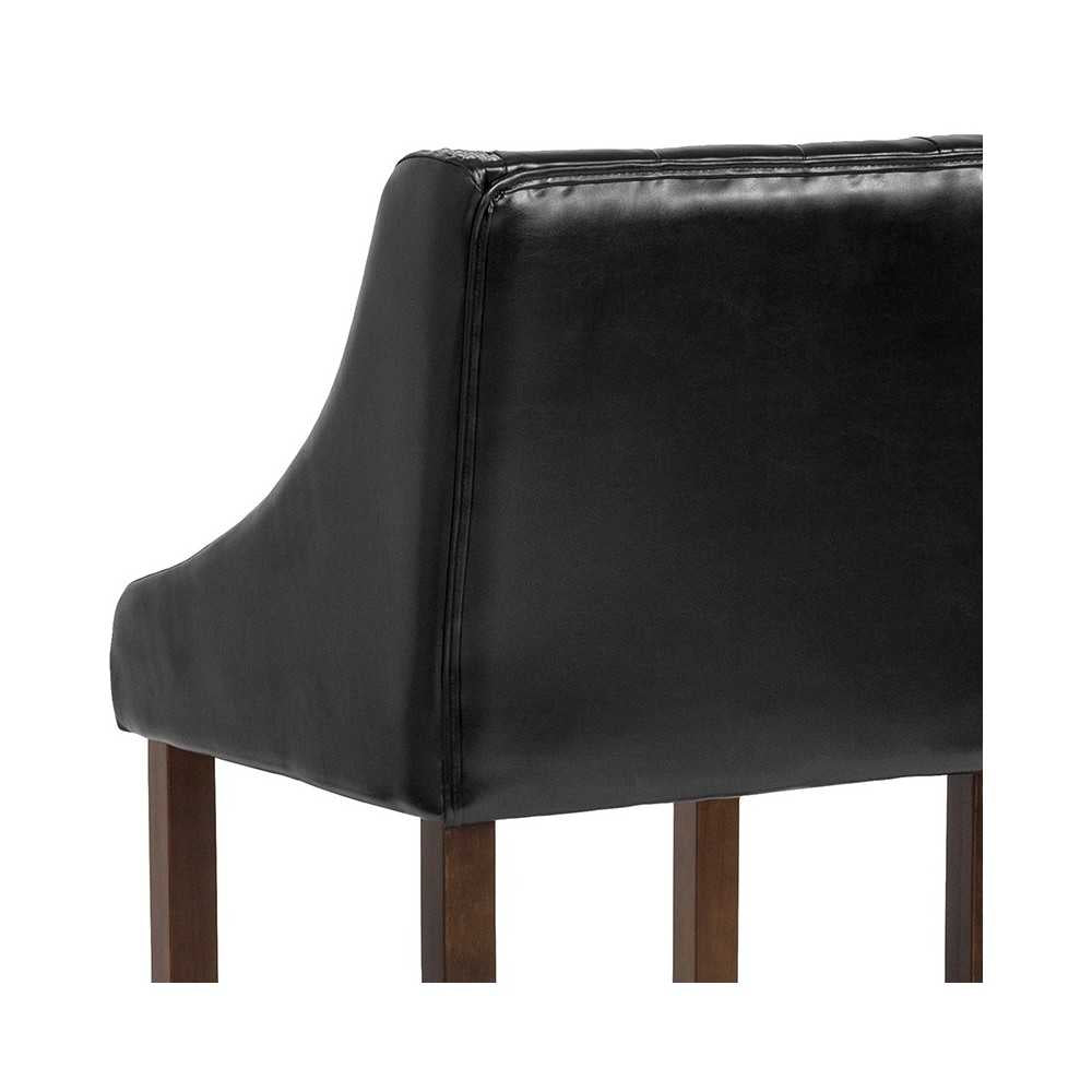 Carmel Series 30" High Transitional Tufted Walnut Barstool with Accent Nail Trim in Black LeatherSoft