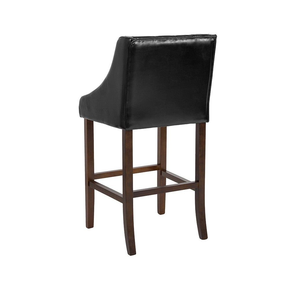 Carmel Series 30" High Transitional Tufted Walnut Barstool with Accent Nail Trim in Black LeatherSoft