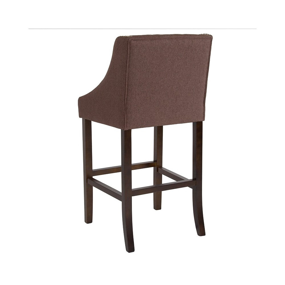 Carmel Series 30" High Transitional Tufted Walnut Barstool with Accent Nail Trim in Brown Fabric