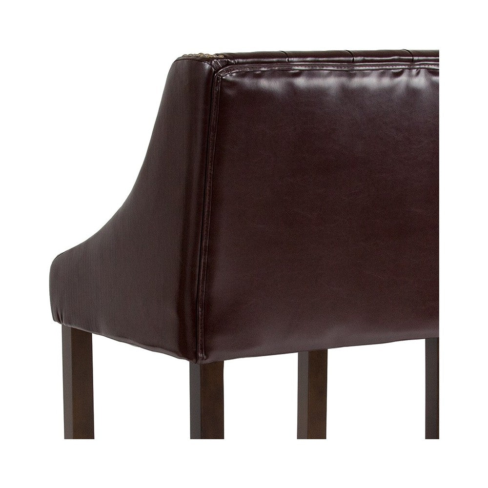Carmel Series 30" High Transitional Tufted Walnut Barstool with Accent Nail Trim in Brown LeatherSoft