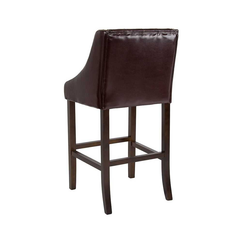 Carmel Series 30" High Transitional Tufted Walnut Barstool with Accent Nail Trim in Brown LeatherSoft