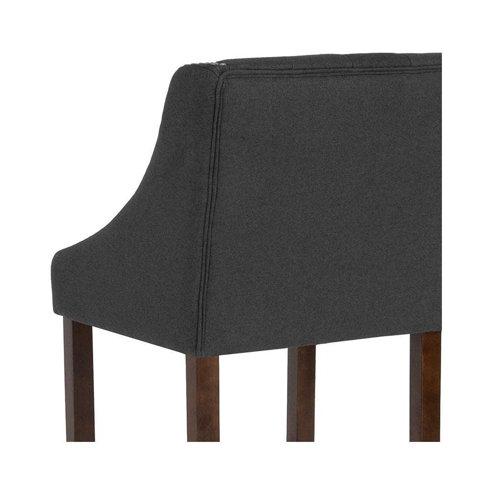 Carmel Series 30" High Transitional Tufted Walnut Barstool with Accent Nail Trim in Charcoal Fabric