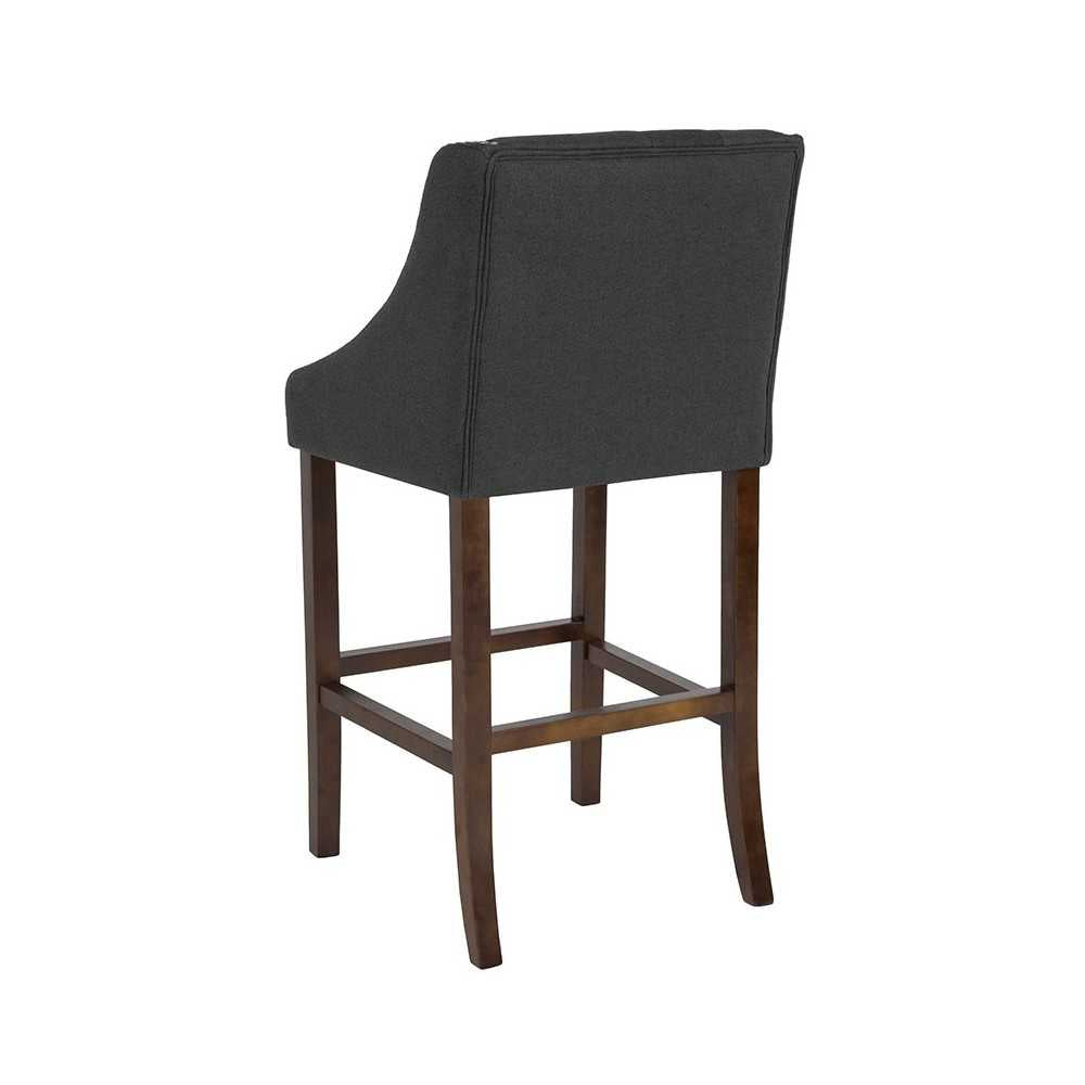 Carmel Series 30" High Transitional Tufted Walnut Barstool with Accent Nail Trim in Charcoal Fabric