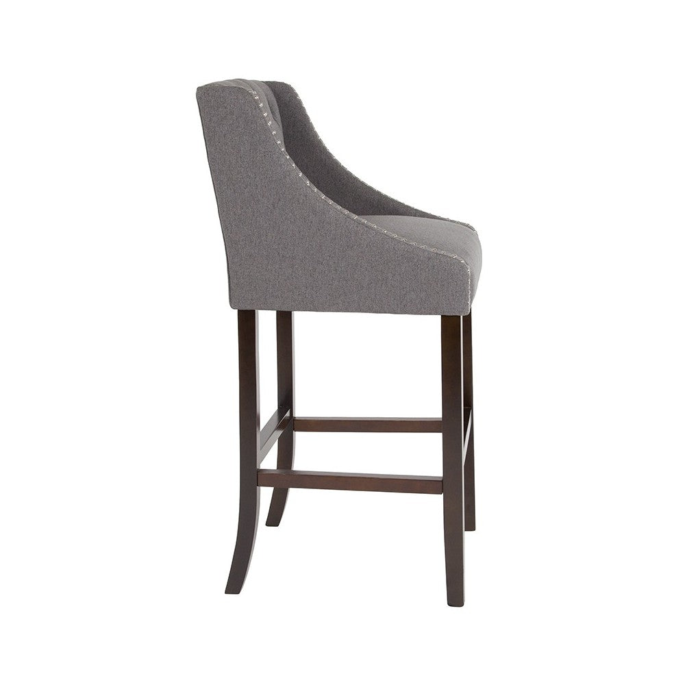 Carmel Series 30" High Transitional Tufted Walnut Barstool with Accent Nail Trim in Dark Gray Fabric