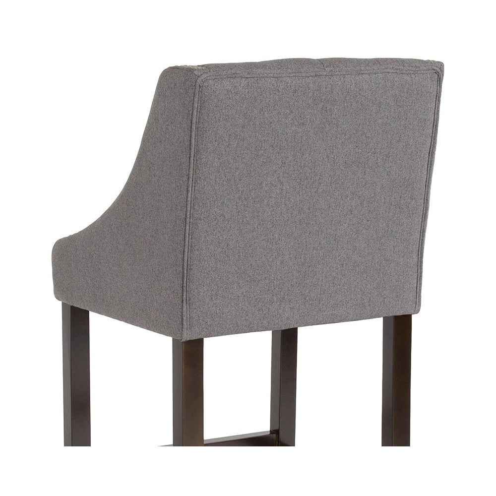 Carmel Series 30" High Transitional Tufted Walnut Barstool with Accent Nail Trim in Dark Gray Fabric