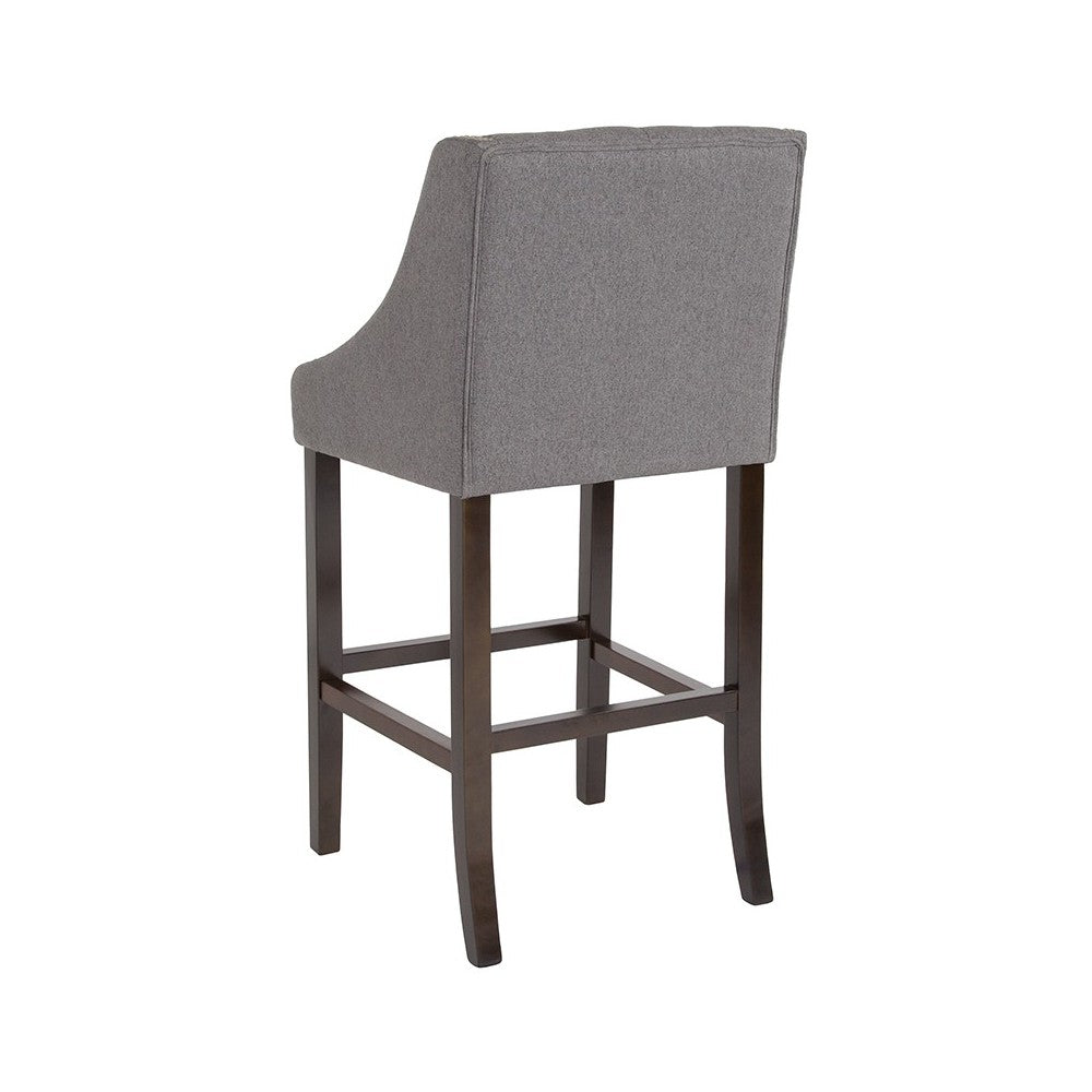 Carmel Series 30" High Transitional Tufted Walnut Barstool with Accent Nail Trim in Dark Gray Fabric