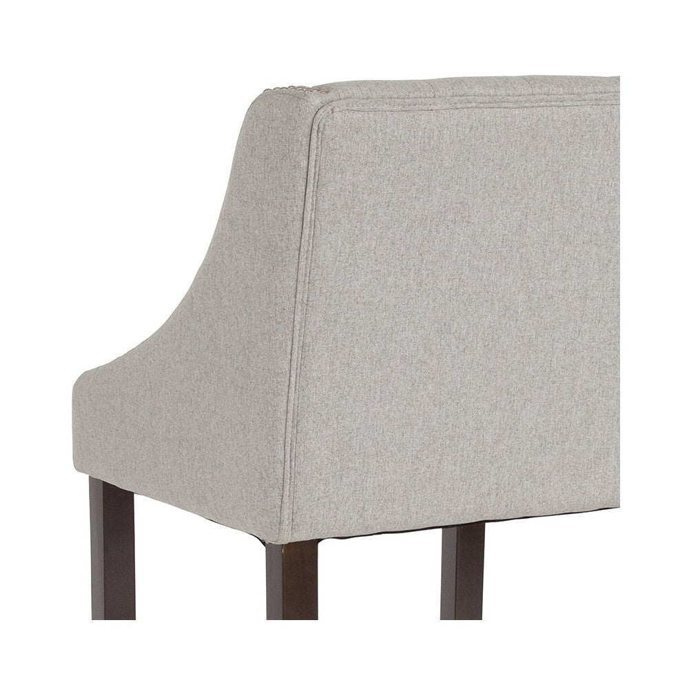 Carmel Series 30" High Transitional Tufted Walnut Barstool with Accent Nail Trim in Light Gray Fabric