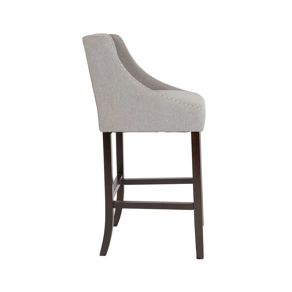 Carmel Series 30" High Transitional Tufted Walnut Barstool with Accent Nail Trim in Light Gray Fabric