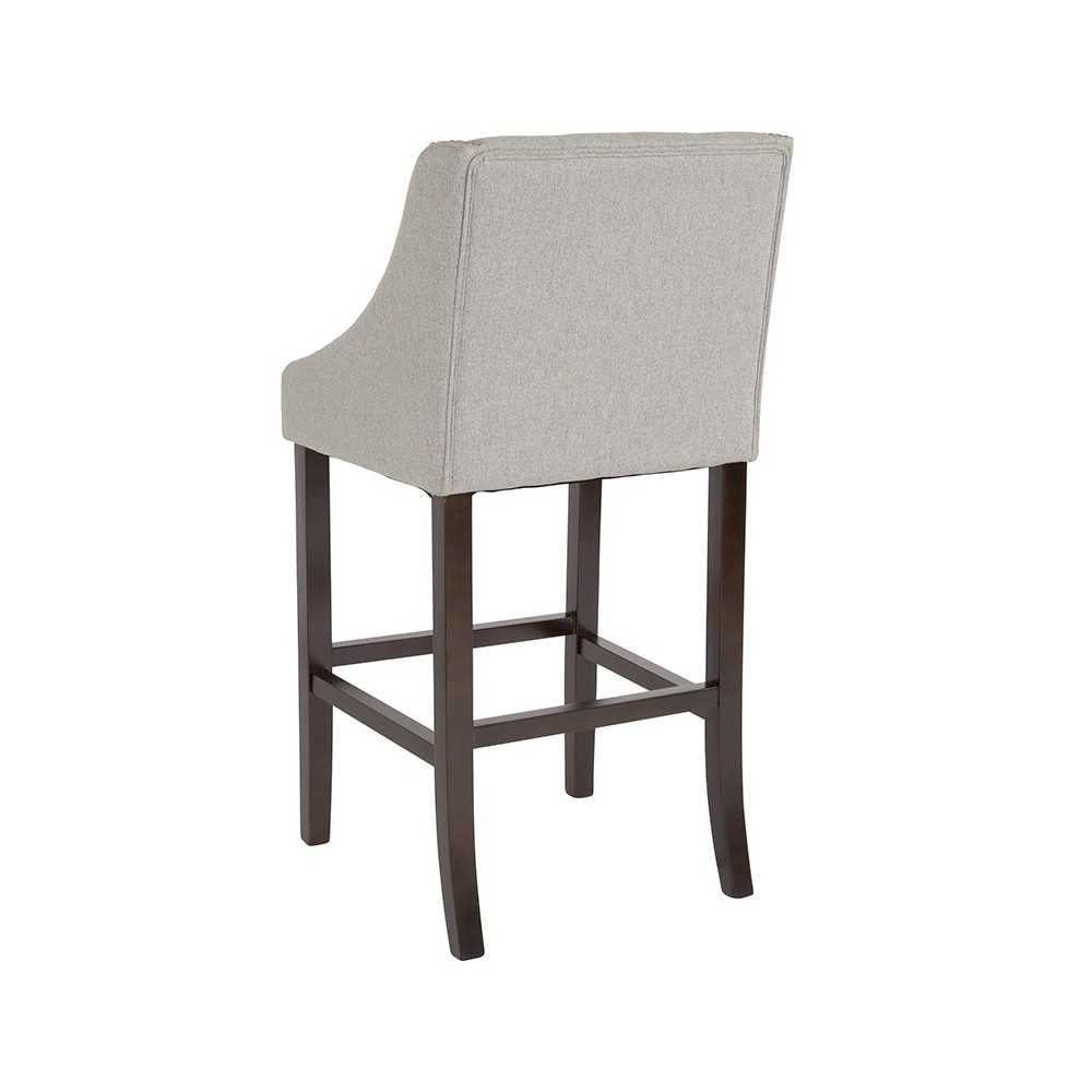 Carmel Series 30" High Transitional Tufted Walnut Barstool with Accent Nail Trim in Light Gray Fabric