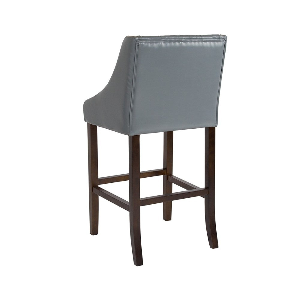 Carmel Series 30" High Transitional Tufted Walnut Barstool with Accent Nail Trim in Light Gray LeatherSoft