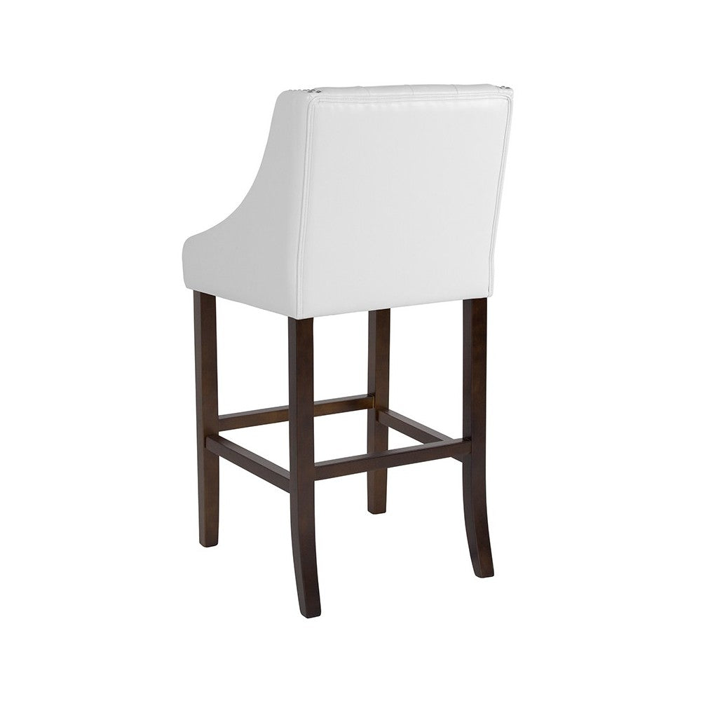 Carmel Series 30" High Transitional Tufted Walnut Barstool with Accent Nail Trim in White LeatherSoft