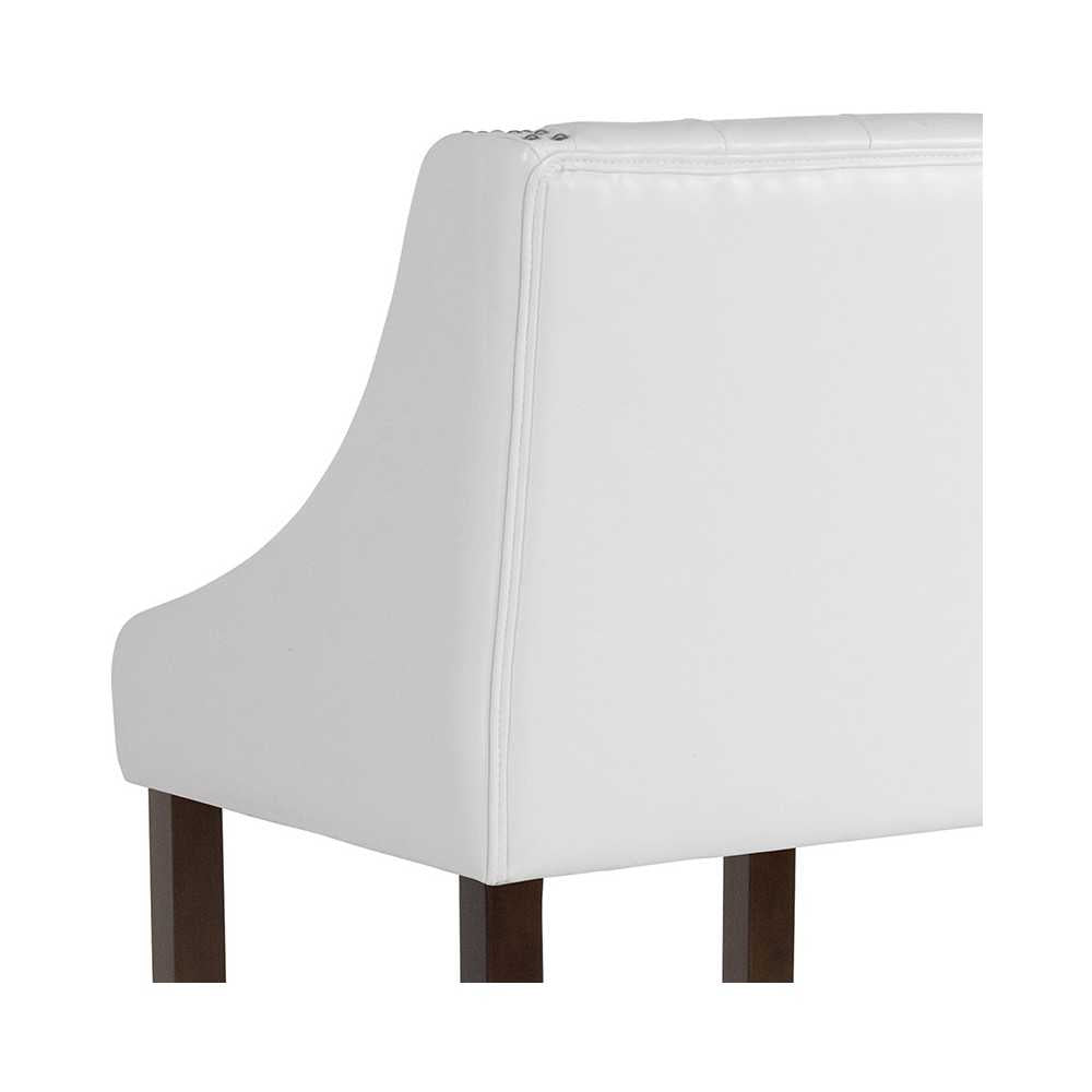 Carmel Series 30" High Transitional Tufted Walnut Barstool with Accent Nail Trim in White LeatherSoft