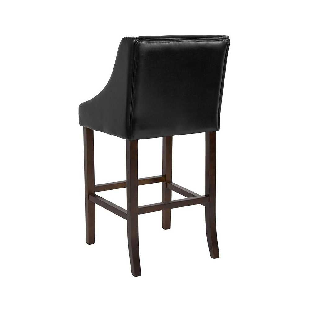 Carmel Series 30" High Transitional Walnut Barstool with Accent Nail Trim in Black LeatherSoft