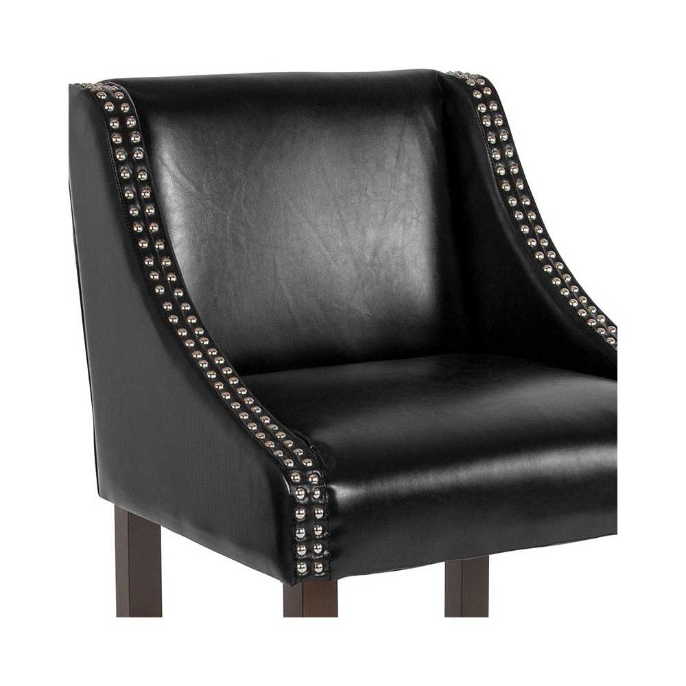 Carmel Series 30" High Transitional Walnut Barstool with Accent Nail Trim in Black LeatherSoft