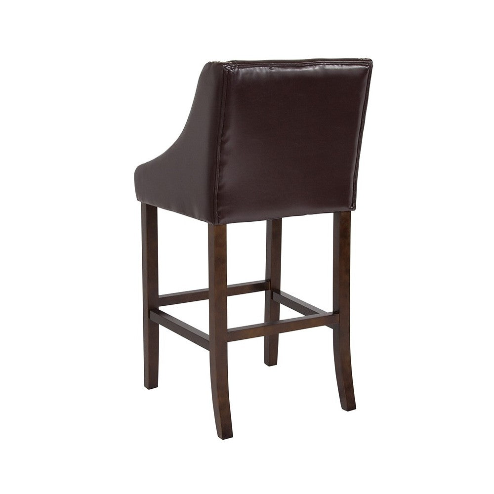 Carmel Series 30" High Transitional Walnut Barstool with Accent Nail Trim in Brown LeatherSoft