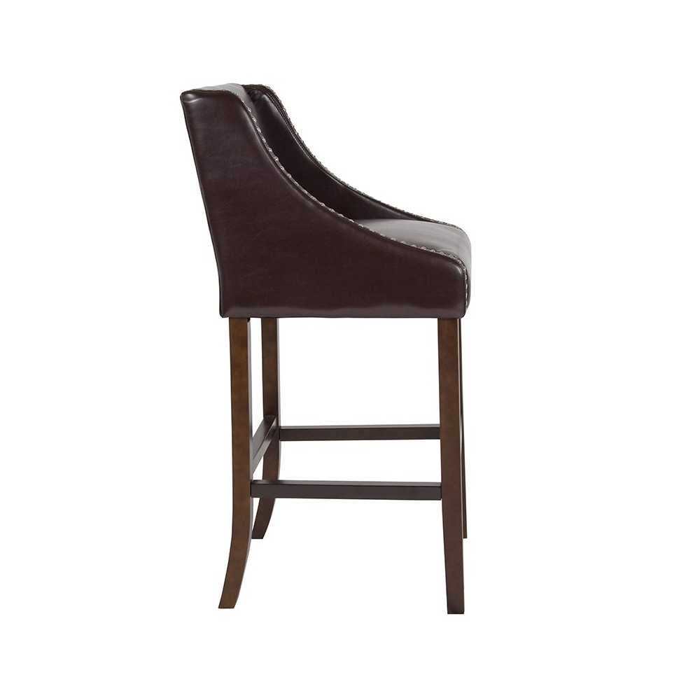 Carmel Series 30" High Transitional Walnut Barstool with Accent Nail Trim in Brown LeatherSoft