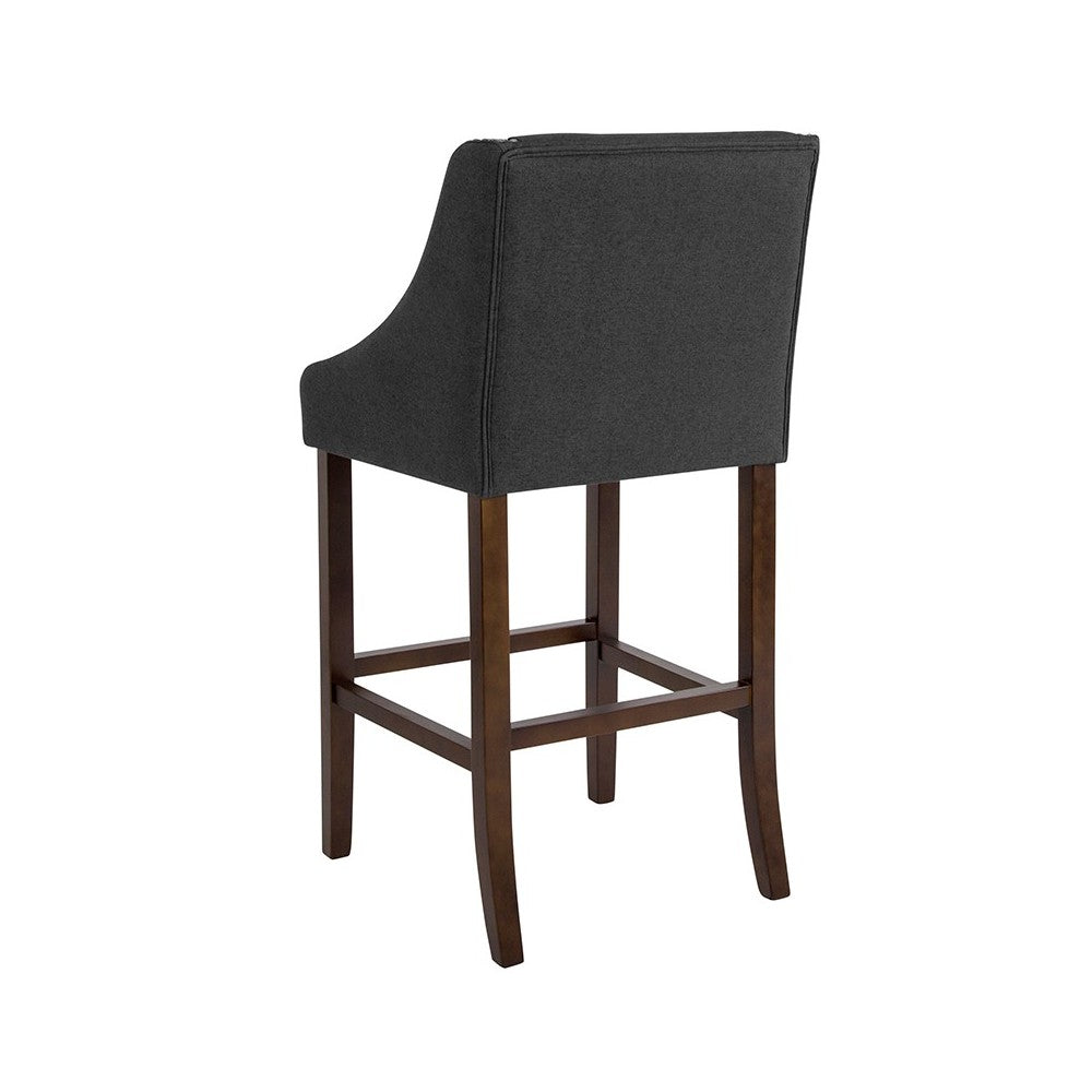 Carmel Series 30" High Transitional Walnut Barstool with Accent Nail Trim in Charcoal Fabric