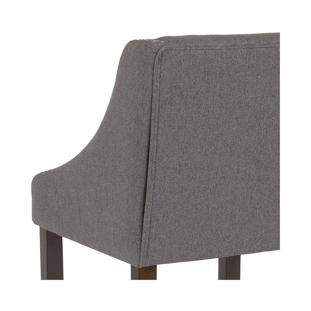 Carmel Series 30" High Transitional Walnut Barstool with Accent Nail Trim in Dark Gray Fabric