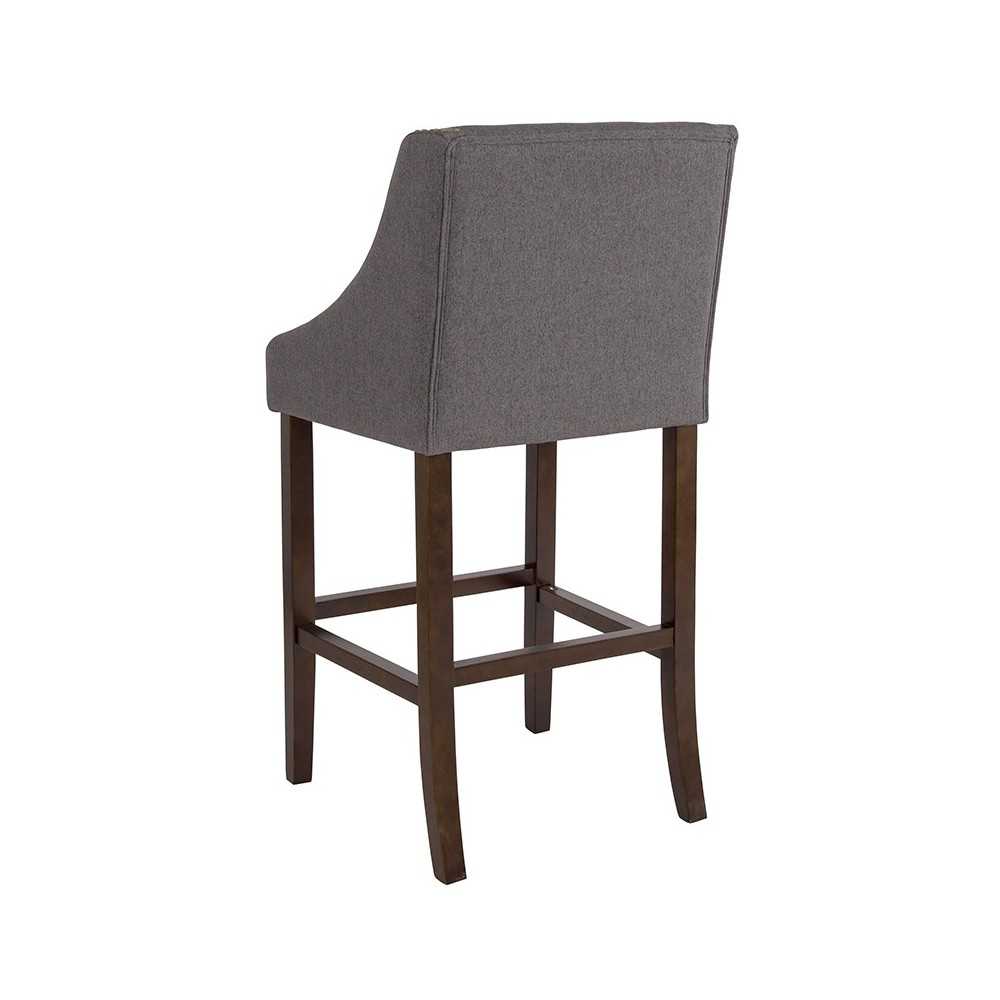 Carmel Series 30" High Transitional Walnut Barstool with Accent Nail Trim in Dark Gray Fabric