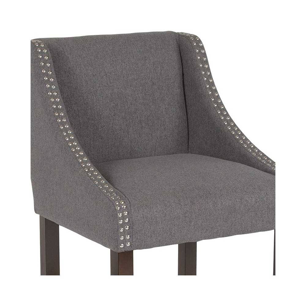 Carmel Series 30" High Transitional Walnut Barstool with Accent Nail Trim in Dark Gray Fabric