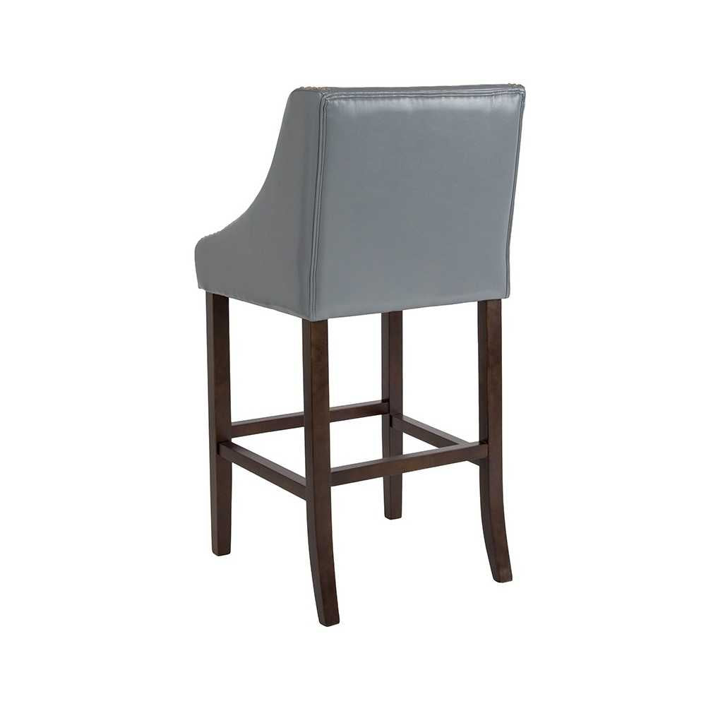 Carmel Series 30" High Transitional Walnut Barstool with Accent Nail Trim in Light Gray LeatherSoft