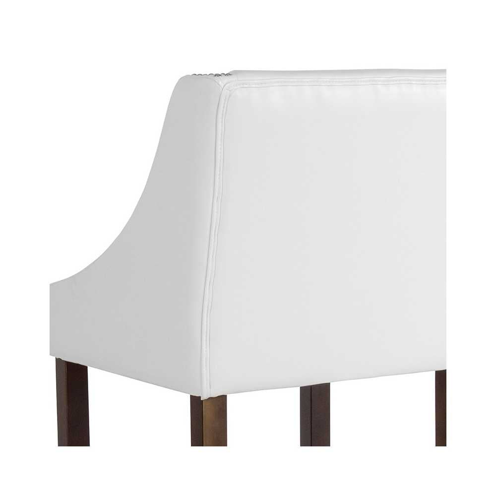 Carmel Series 30" High Transitional Walnut Barstool with Accent Nail Trim in White LeatherSoft