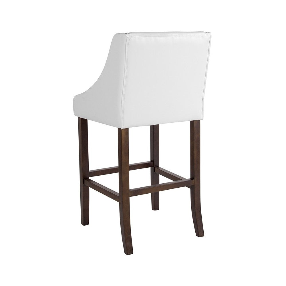 Carmel Series 30" High Transitional Walnut Barstool with Accent Nail Trim in White LeatherSoft