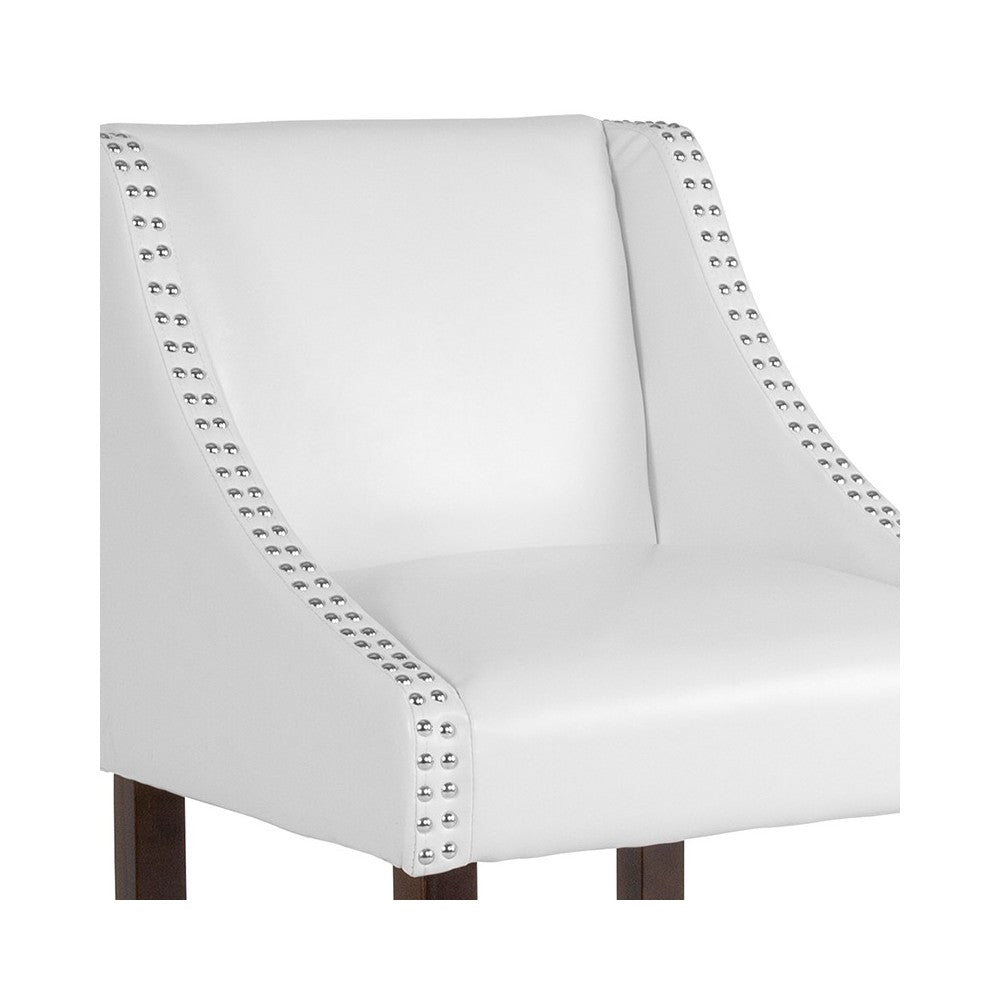 Carmel Series 30" High Transitional Walnut Barstool with Accent Nail Trim in White LeatherSoft