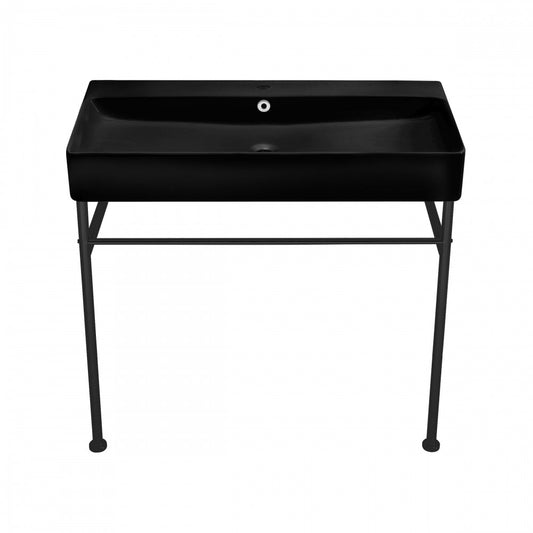 Carre 36 Ceramic Console Sink Matte Black Basin Black Legs