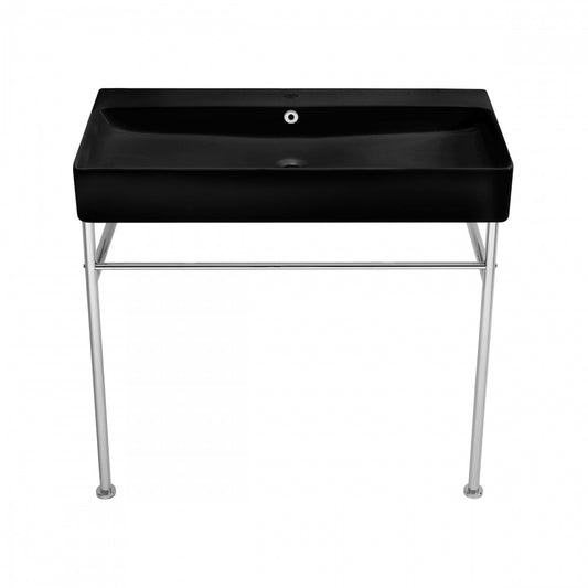 Carre 36 Ceramic Console Sink Matte Black Basin Chrome Legs