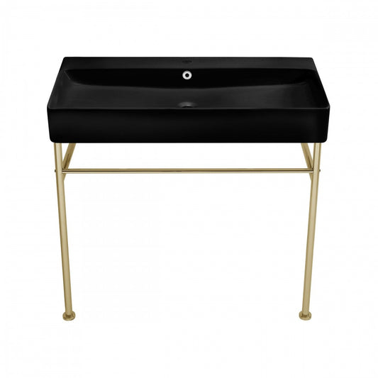 Carre 36 Ceramic Console Sink Matte Black Basin Gold Legs