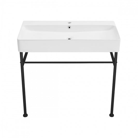 Carre 36" Ceramic Console Sink White Basin Black Legs