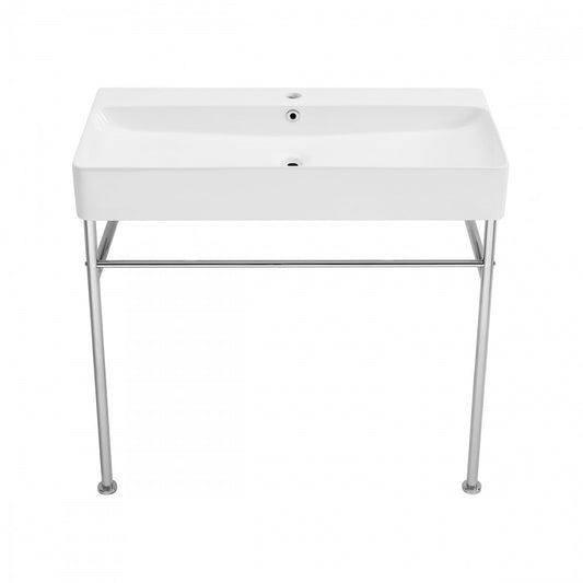 Carre 36 Ceramic Console Sink White Basin Chrome Legs