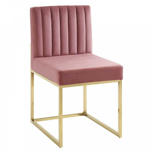 Carriage Channel Tufted Sled Base Performance Velvet Dining Chair, Gold Dusty Rose