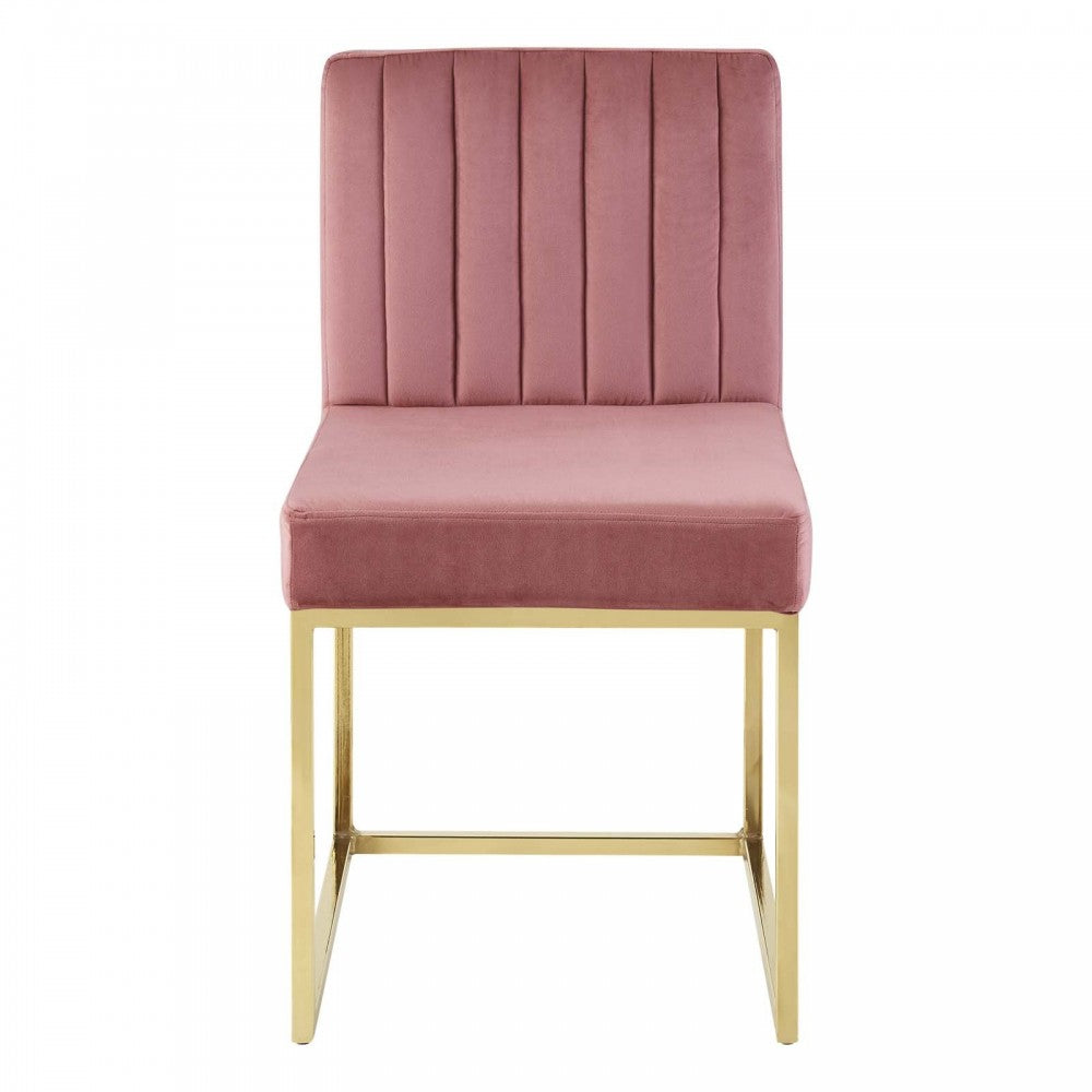 Carriage Channel Tufted Sled Base Performance Velvet Dining Chair, Gold Dusty Rose